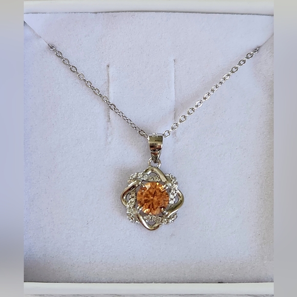 NWT Ryze Peach Moscato & White Cubic Zirconia .925 Sterling Silver Necklace - Picture 5 of 7
